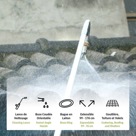 Lance de Nettoyage pour Gouttière Manche Télescopique 3,5 m Buse Coudée et Orientable - Image 3
