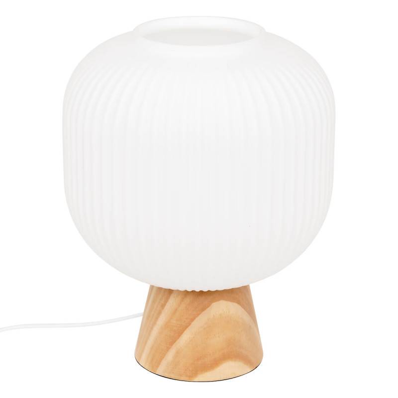 Lampe à poser Travis 25 cm verre blanc et bois Atmosphera - Image 1