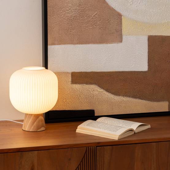 Lampe à poser Travis 25 cm verre blanc et bois Atmosphera - Image 2