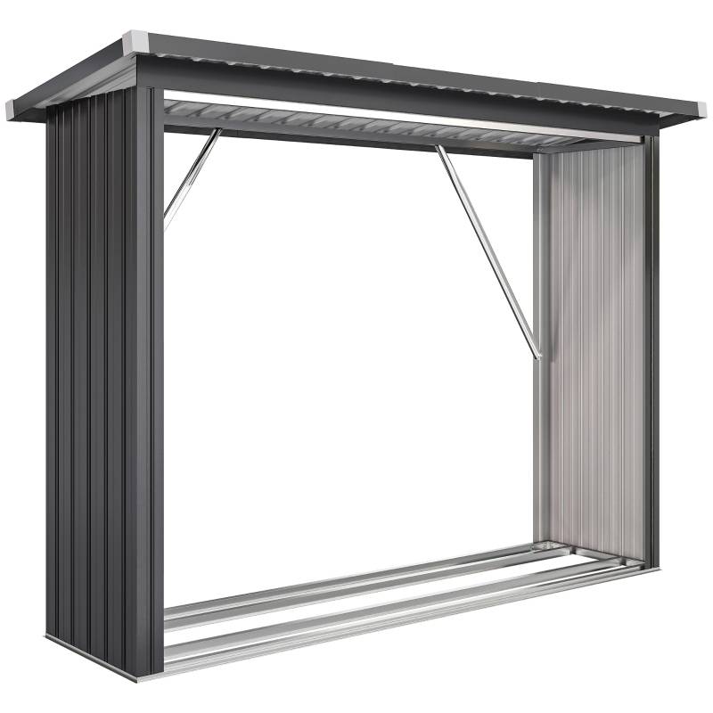 Abri-bûches Acier Extérieur Jardin Stockage bois de chauffage 213x66x150cm Gris Foncé - ComfortXL Outdoor Living - Image 2