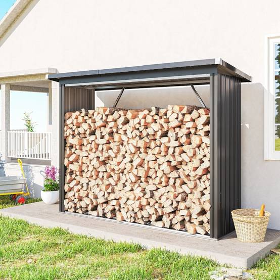 Abri-bûches Acier Extérieur Jardin Stockage bois de chauffage 213x66x150cm Gris Foncé - ComfortXL Outdoor Living - Image 1