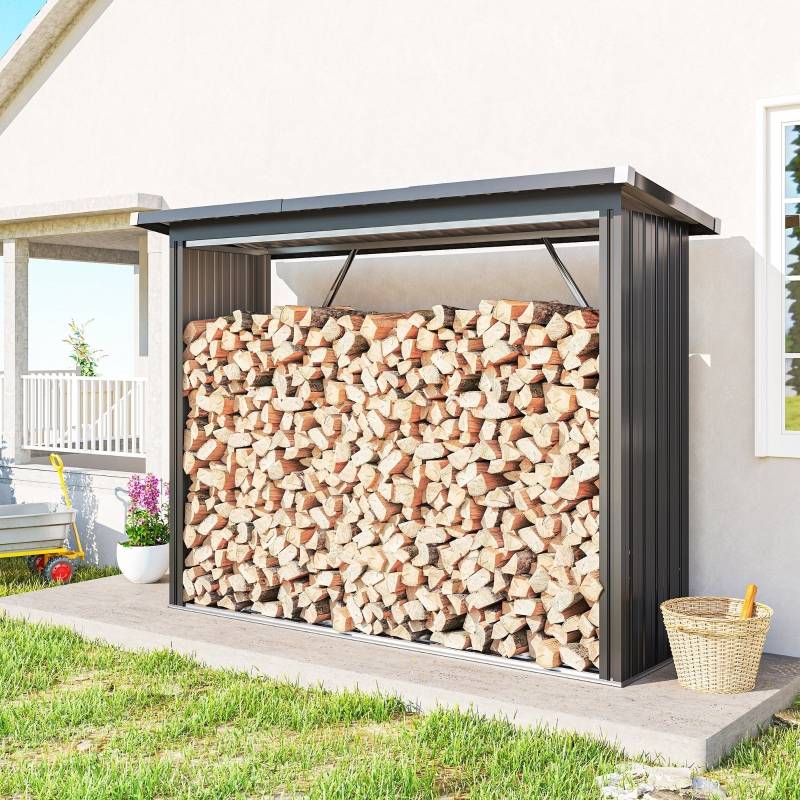 Abri-bûches Acier Extérieur Jardin Stockage bois de chauffage 213x66x150cm Gris Foncé - ComfortXL Outdoor Living - Image 1