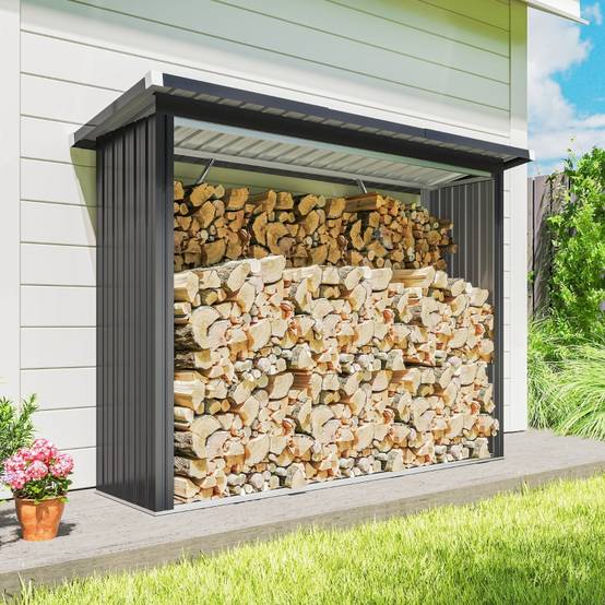 Abri-bûches Acier Extérieur Jardin Stockage bois de chauffage 213x66x150cm Gris Foncé - ComfortXL Outdoor Living - Image 8