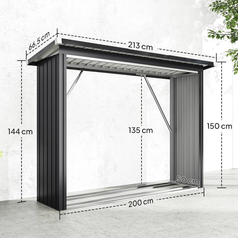 Abri-bûches Acier Extérieur Jardin Stockage bois de chauffage 213x66x150cm Gris Foncé - ComfortXL Outdoor Living - Image 3