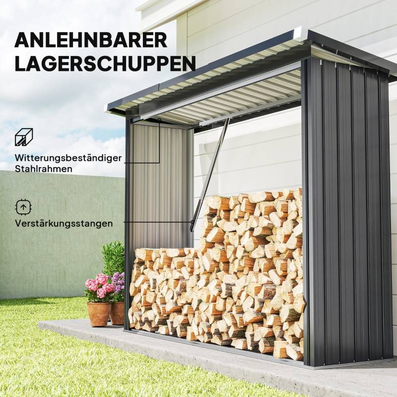 Abri-bûches Acier Extérieur Jardin Stockage bois de chauffage 213x66x150cm Gris Foncé - ComfortXL Outdoor Living - Image 4