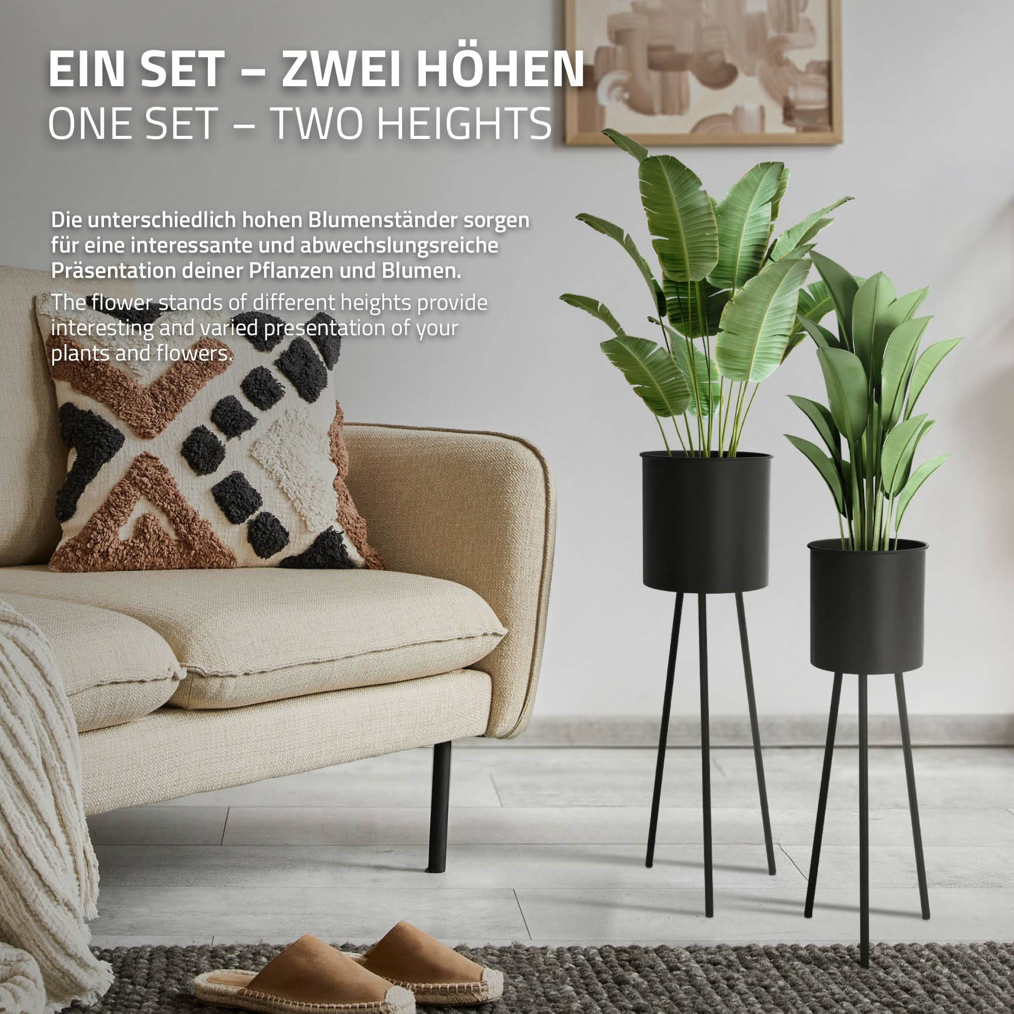2x Support de plantes en acier noir h: 66 et 79 cm pot de fleurs haute décoratif - Image 5
