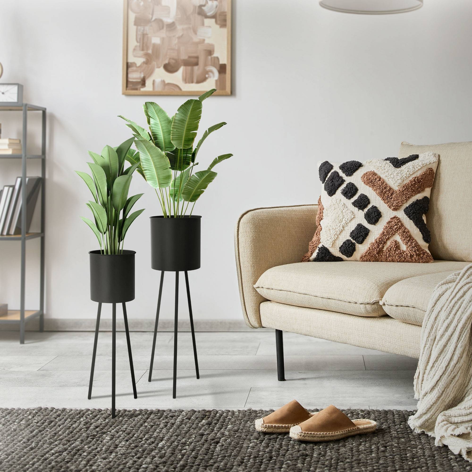 2x Support de plantes en acier noir h: 66 et 79 cm pot de fleurs haute décoratif - Image 7
