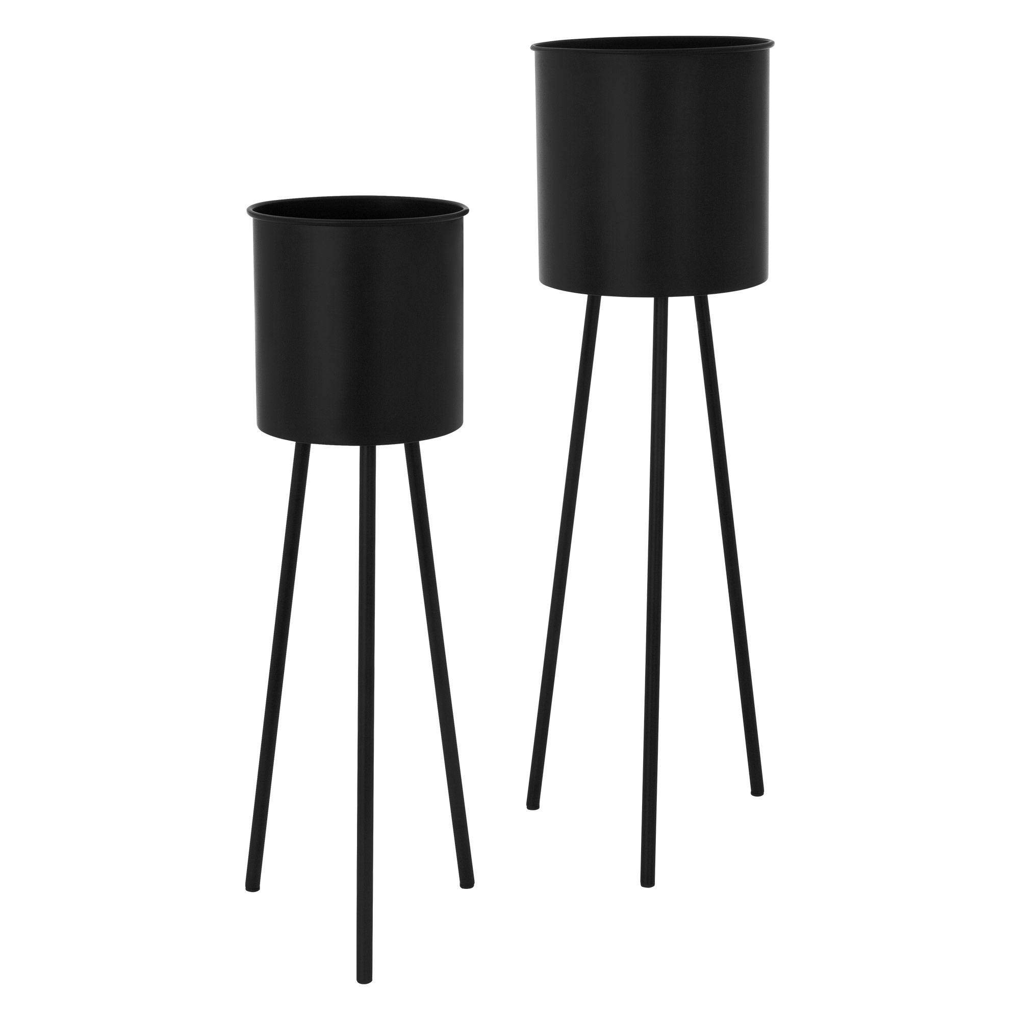 2x Support de plantes en acier noir h: 66 et 79 cm pot de fleurs haute décoratif - Image 1