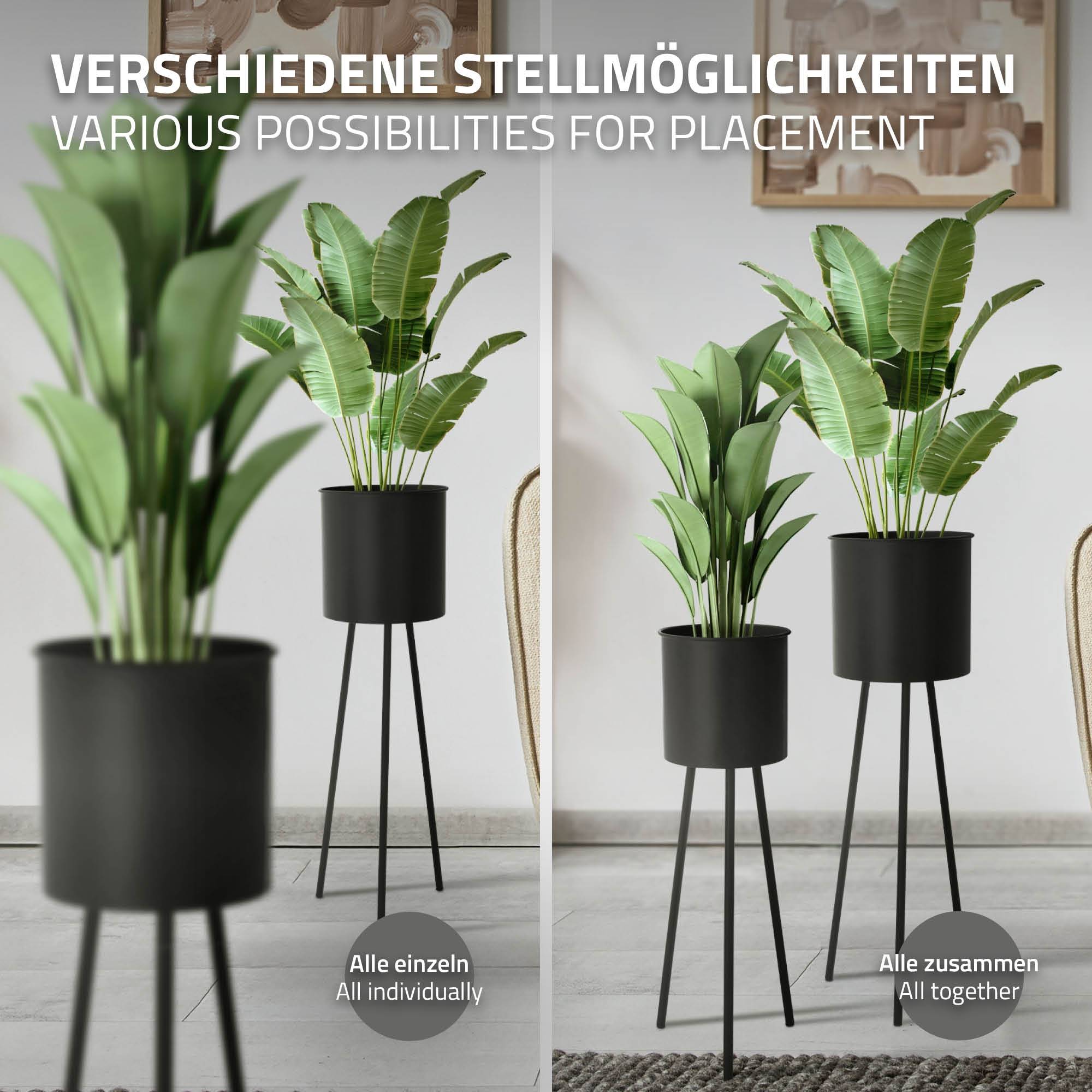 2x Support de plantes en acier noir h: 66 et 79 cm pot de fleurs haute décoratif - Image 4