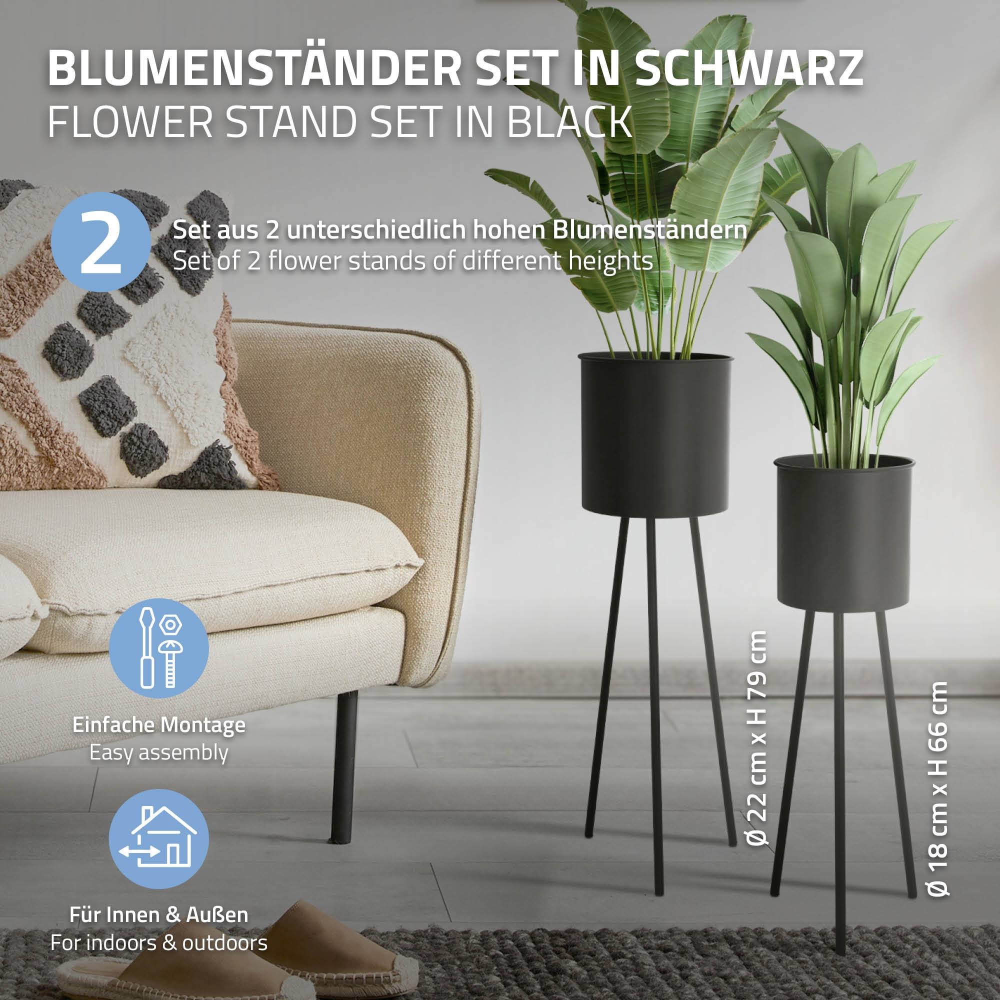 2x Support de plantes en acier noir h: 66 et 79 cm pot de fleurs haute décoratif - Image 2
