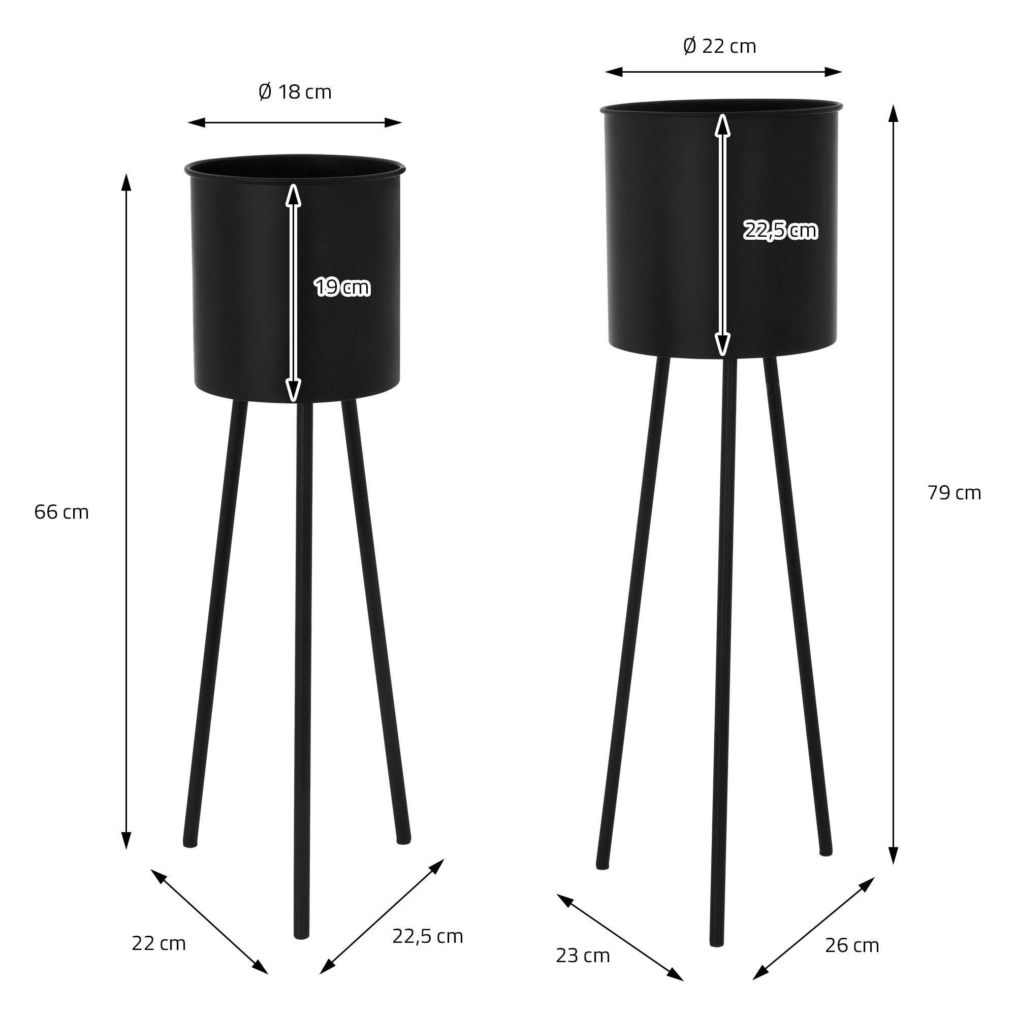 2x Support de plantes en acier noir h: 66 et 79 cm pot de fleurs haute décoratif - Image 6