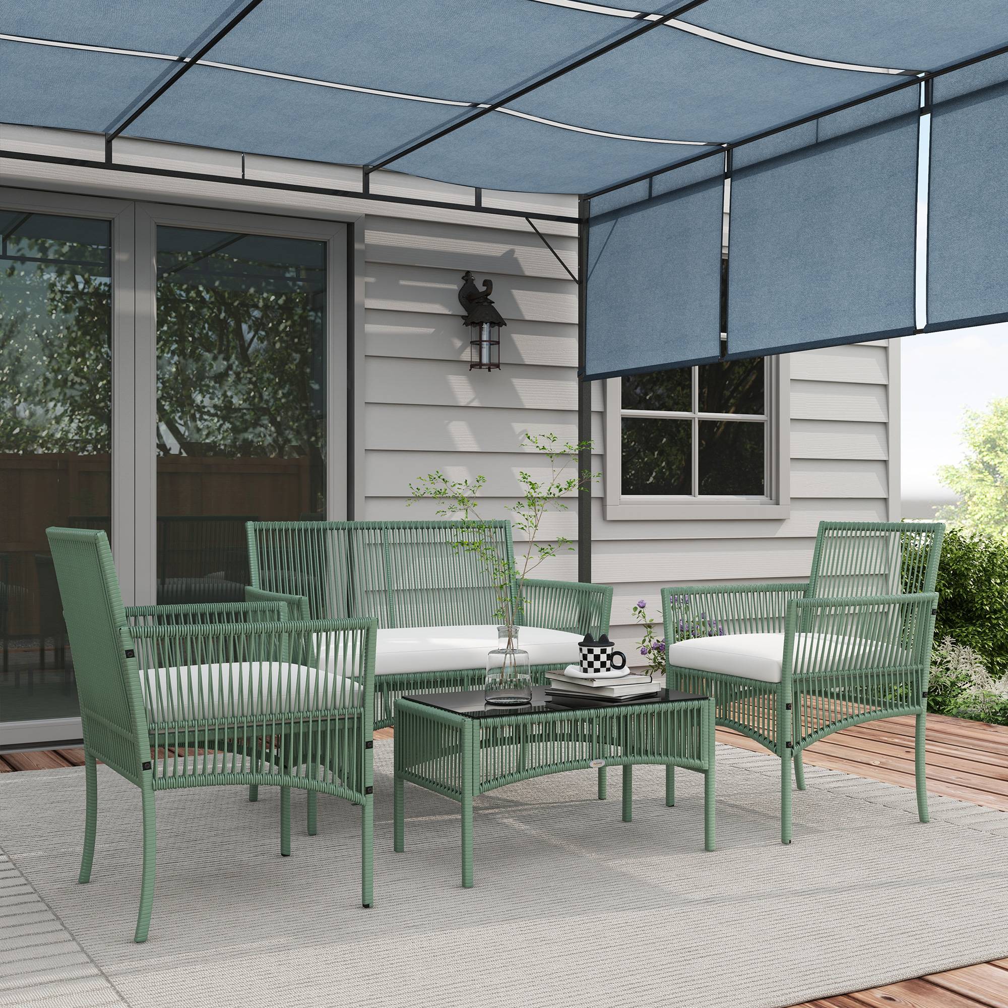 Ensemble salon de jardin 4 pièces | Mobilier de jardin Vert Résine tressée 100x56x80 cm - Image 3