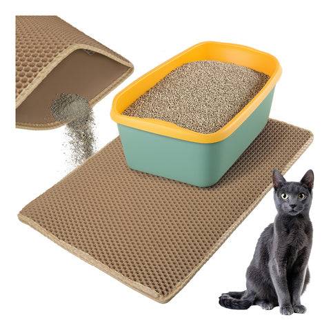 Tapis pour bac à litière Purlov 75 x 55 cm beige double couche en mousse EVA alvéolée - Image 1