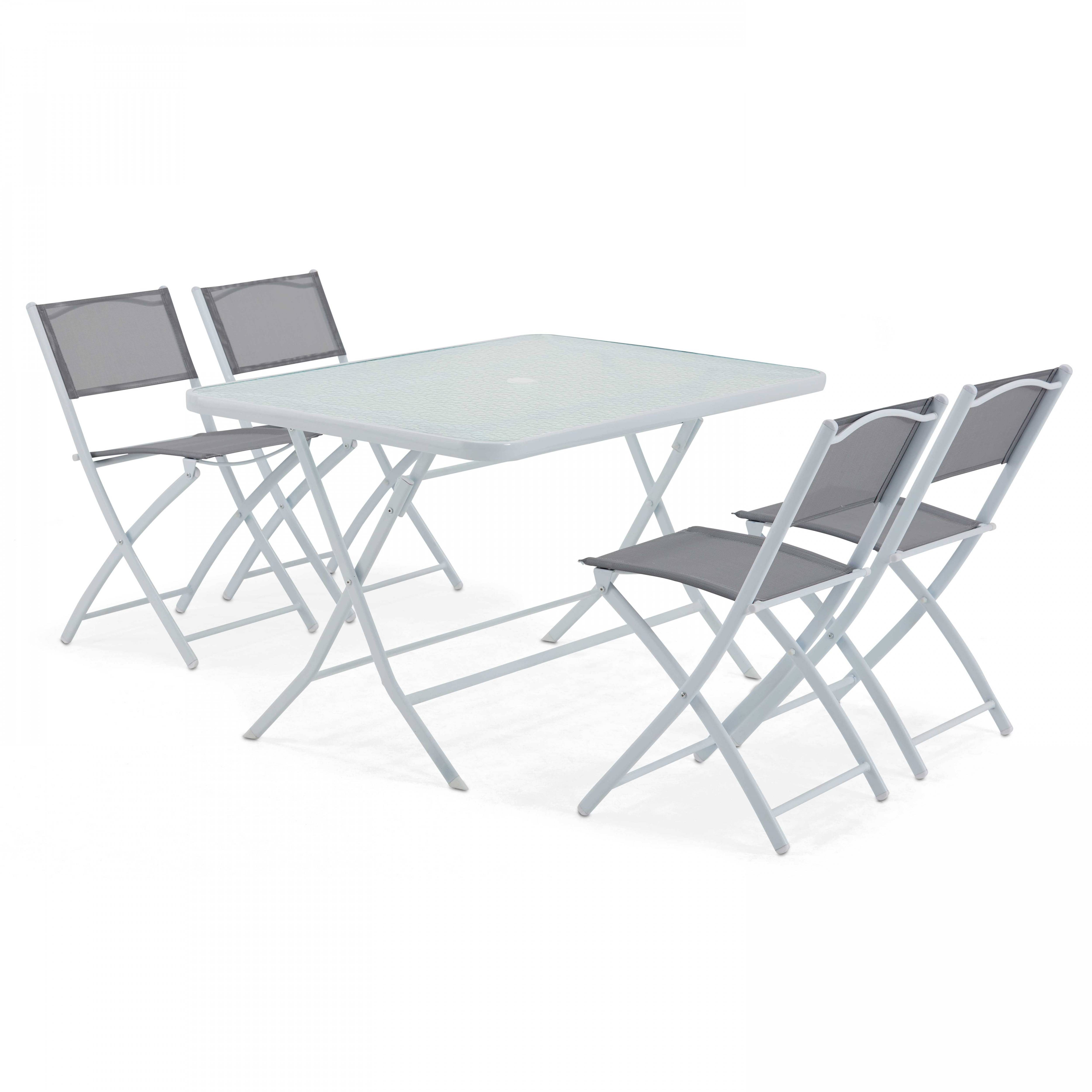 Oviala - Table de jardin et 4 chaises pliantes en acier et verre gris - Oviala - Imagen 1