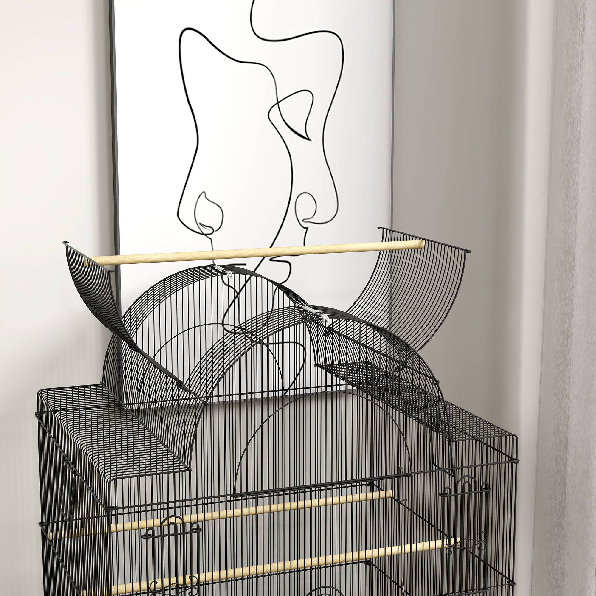 ComfortXL - Cage à oiseaux acier noir 63 x 53 x 144 cm pour perruches et petits perroquets mobile avec plateau amovible - Image 9