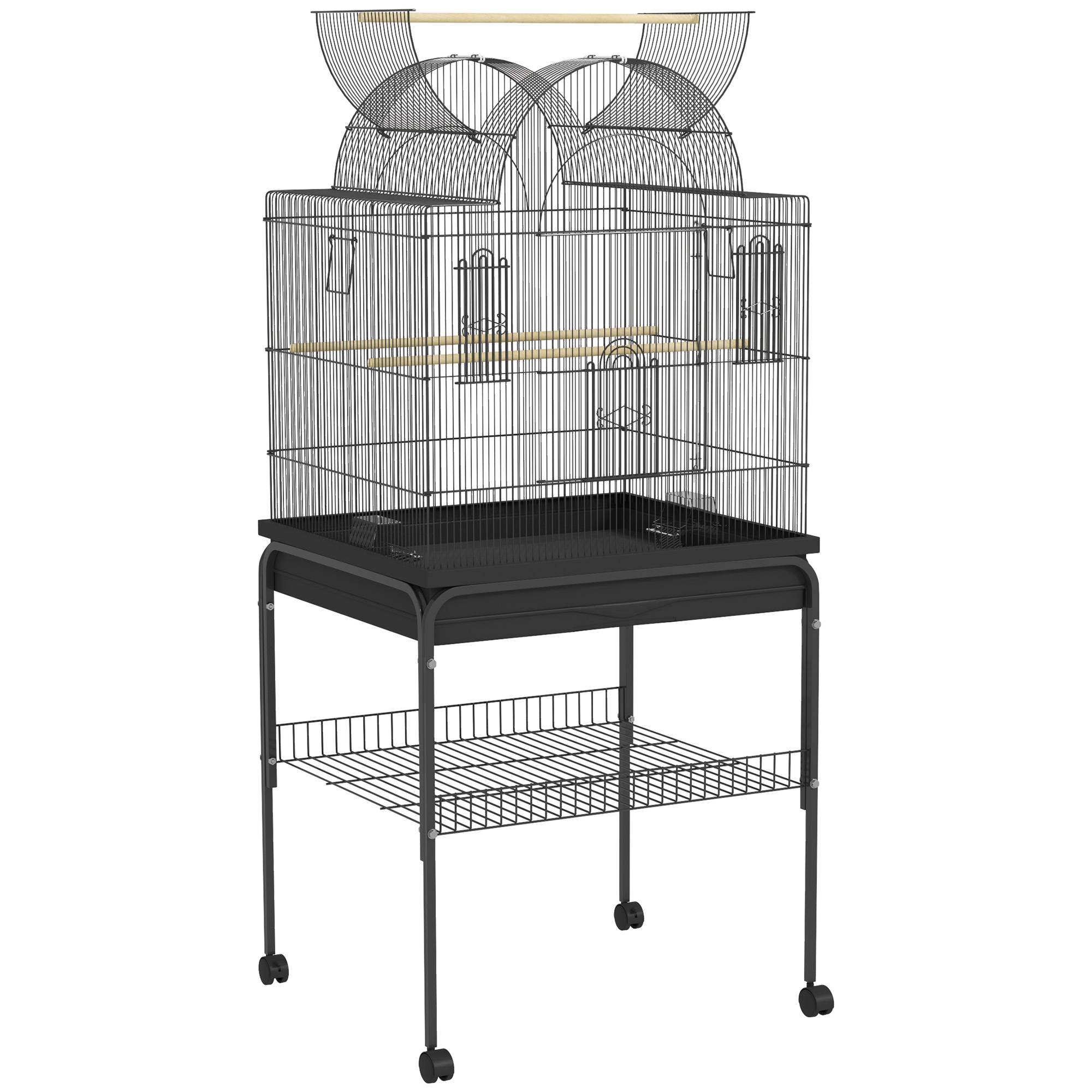 ComfortXL - Cage à oiseaux acier noir 63 x 53 x 144 cm pour perruches et petits perroquets mobile avec plateau amovible - Image 10