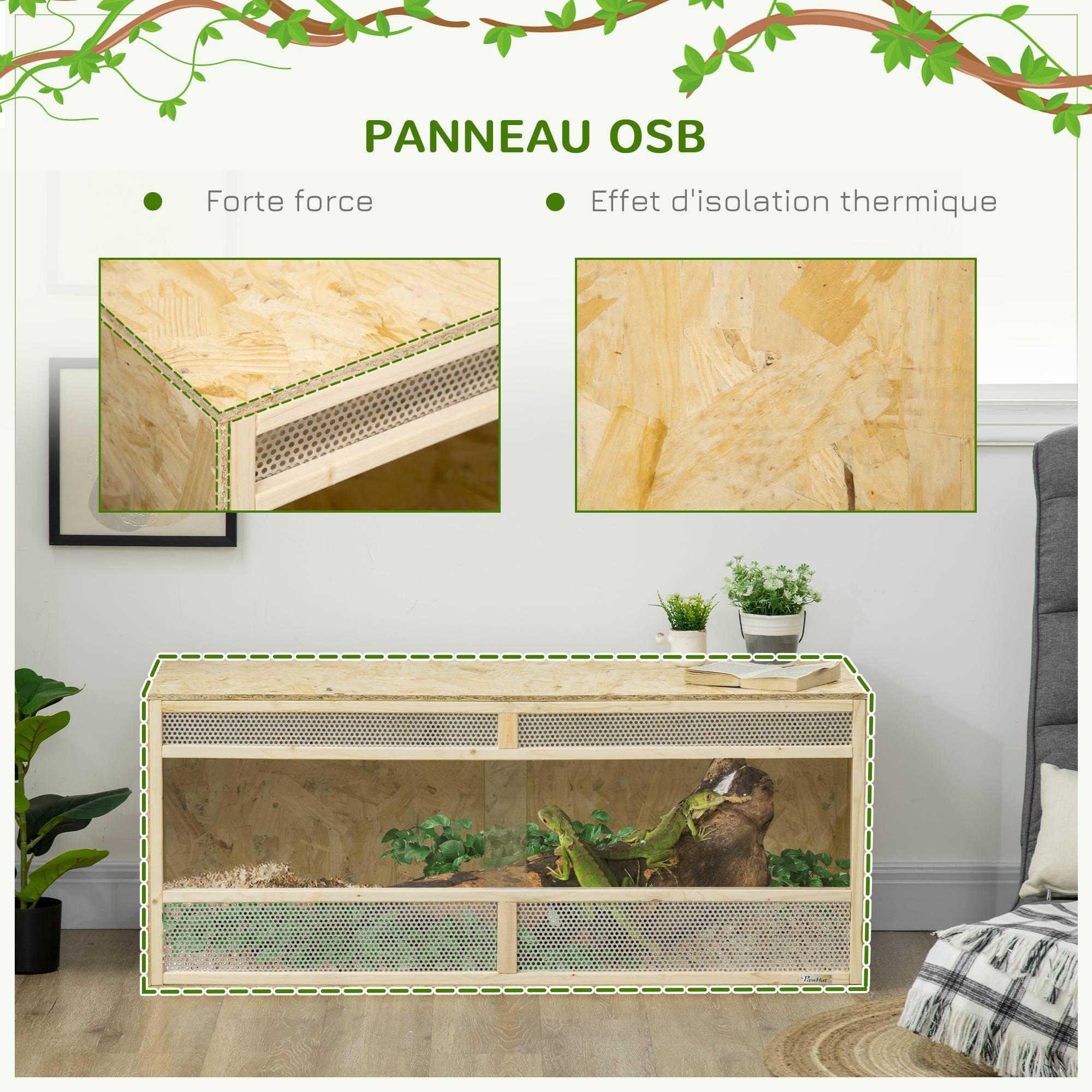 Terrarium bois OSB naturel 120 x 50 x 50 cm - PANGIVO - Image 7