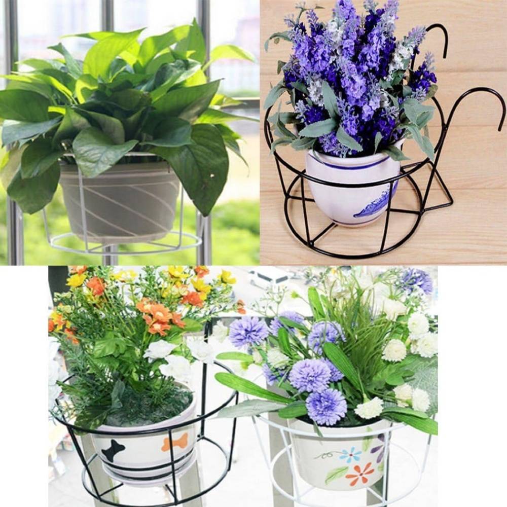 Support suspendu pour pots de fleurs - Métal robuste noir - Diamètre 25 cm - Pour balcons et garde-corps - Living123 - Image 4