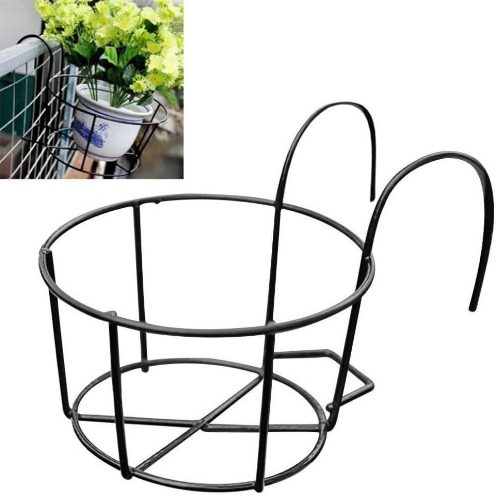 Support suspendu pour pots de fleurs - Métal robuste noir - Diamètre 25 cm - Pour balcons et garde-corps - Living123