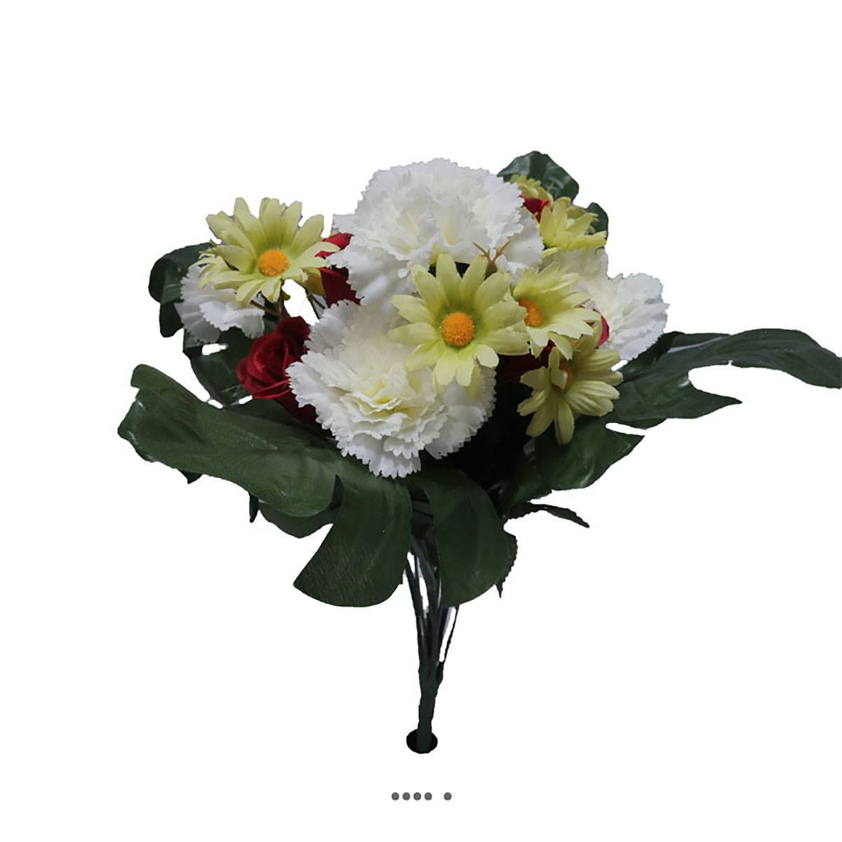 Artificielles - Bouquet de fleurs artificielles roses, oeillets et marguerites H 43 cm Rouge-blanc - couleur: Rouge-blanc - Imagen 1