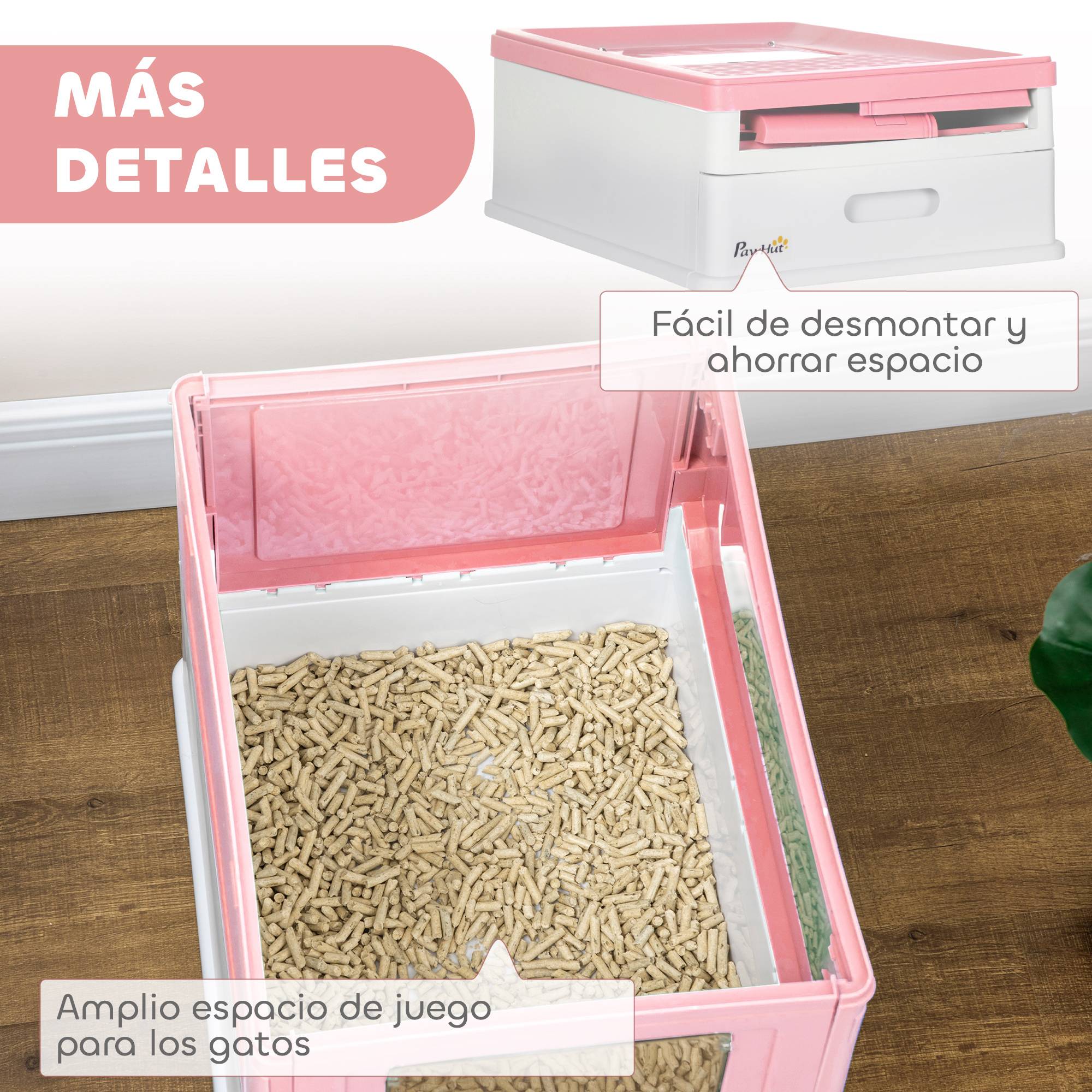 Litière couverte amovible entrée avant sortie haute pelle 47,5x35,5x36,7 cm rose blanc - Image 9