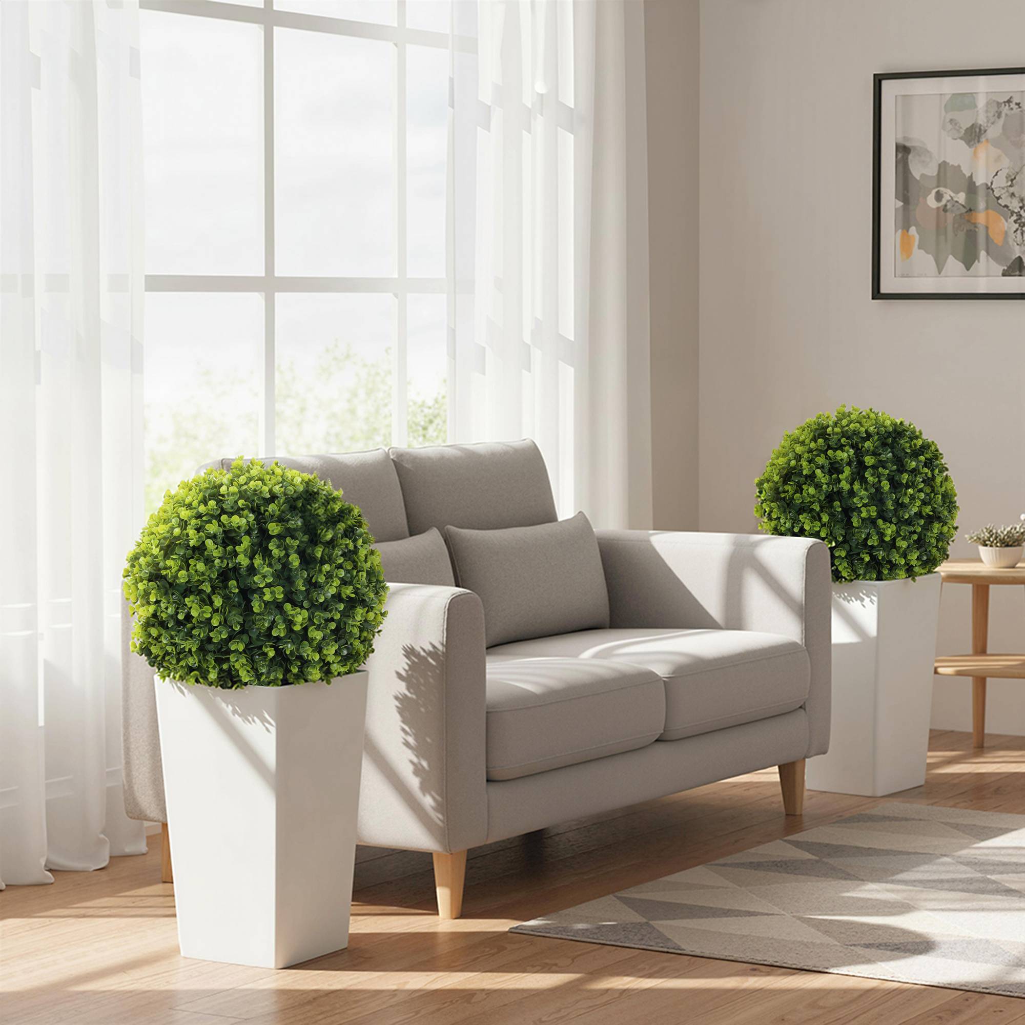 Lot de 2 boules d'eucalyptus artificielles 65 cm, résistantes UV, 330 feuilles en pot, vert - Image 4