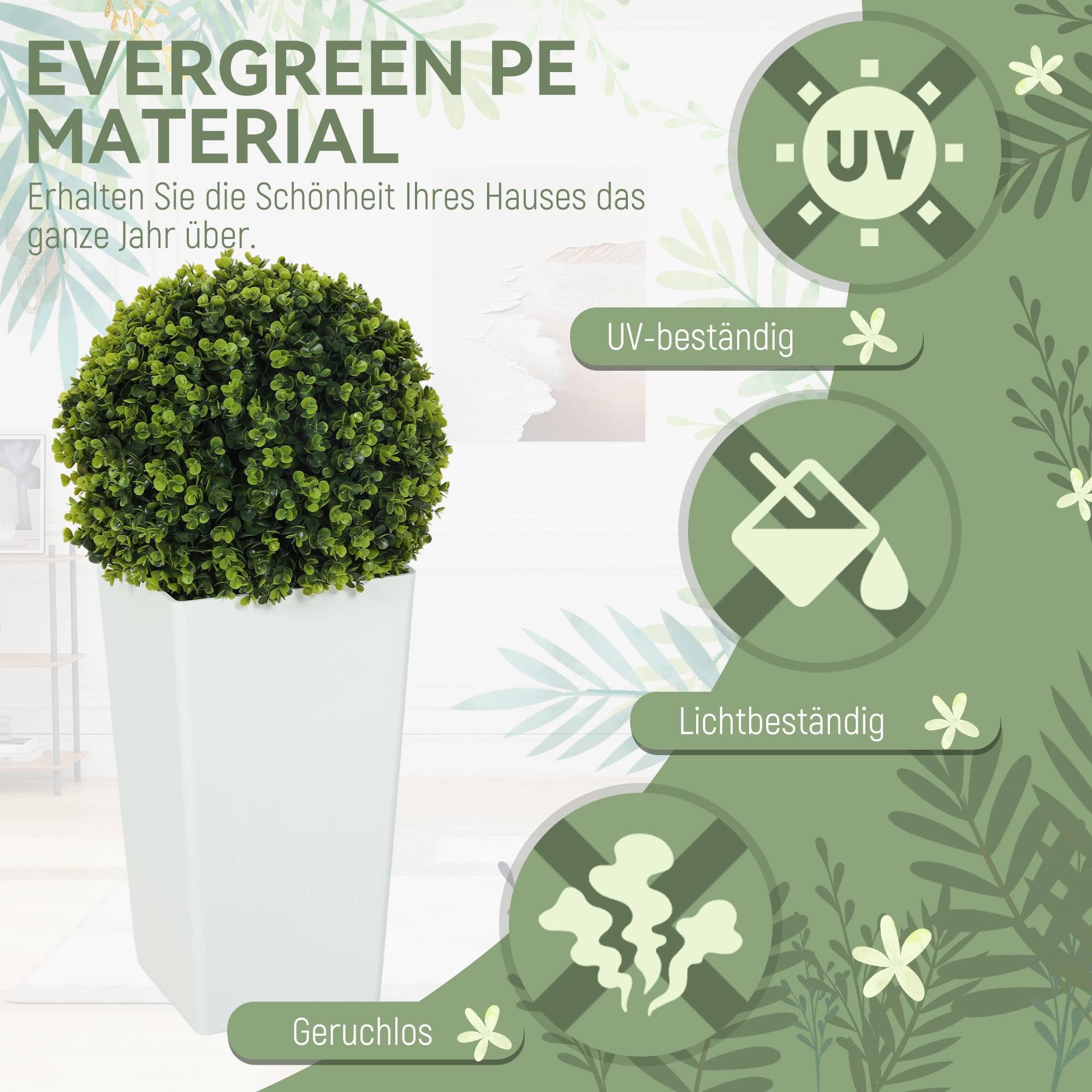 Lot de 2 boules d'eucalyptus artificielles 65 cm, résistantes UV, 330 feuilles en pot, vert - Image 7