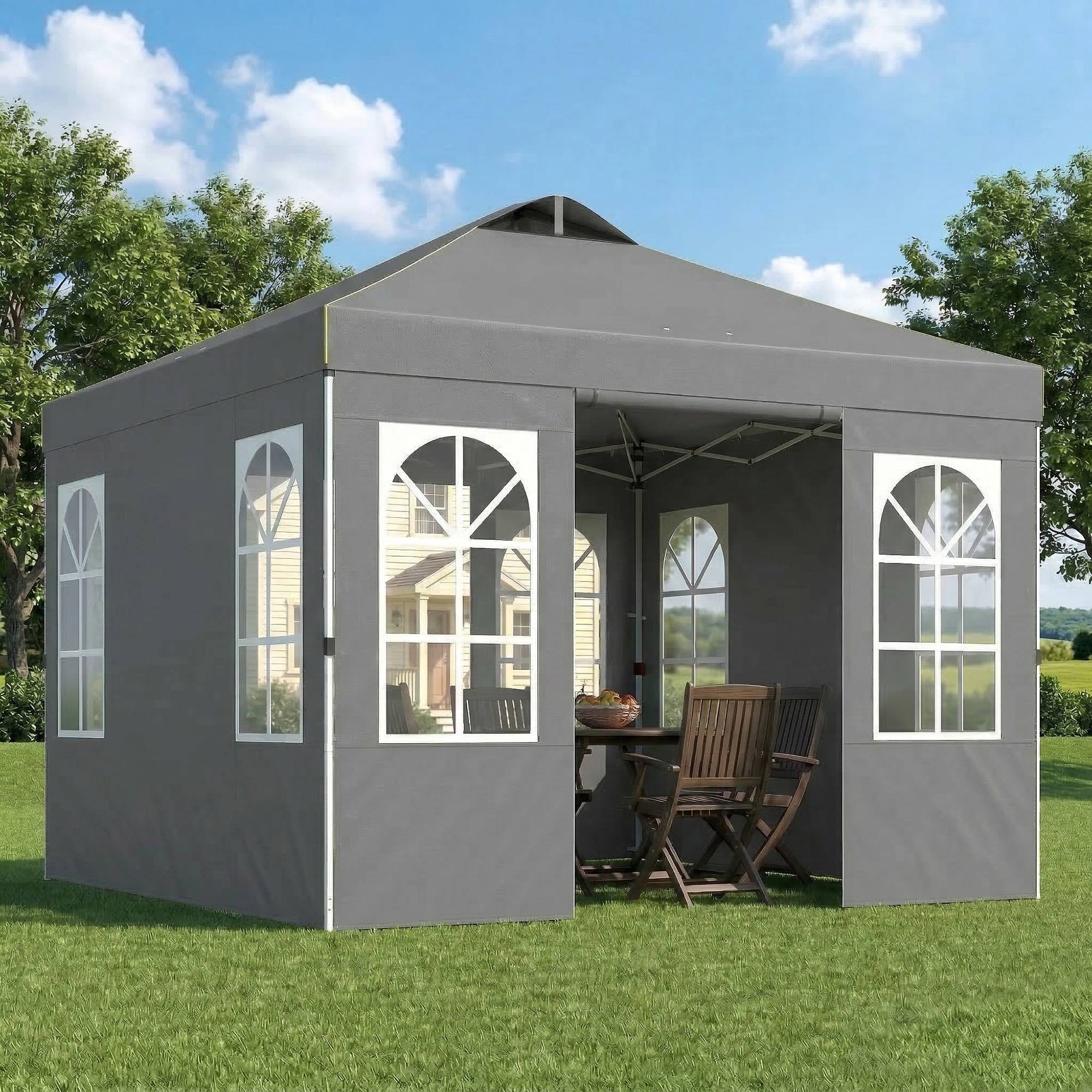 Sans Marque - Tente pliante 3x3m, protection UPF50+, 4 panneaux latéraux amovibles, hauteur réglable et sac de transport, gris foncé - Image 3