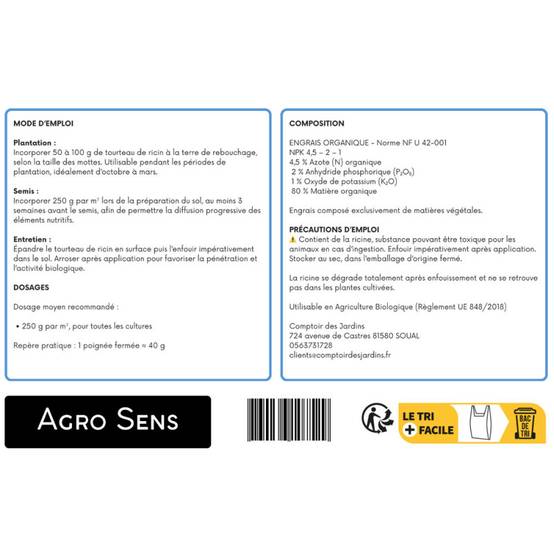 Engrais 100 % tourteau de ricin granulés - Agro Sens - Sac 12 kg - Image 3
