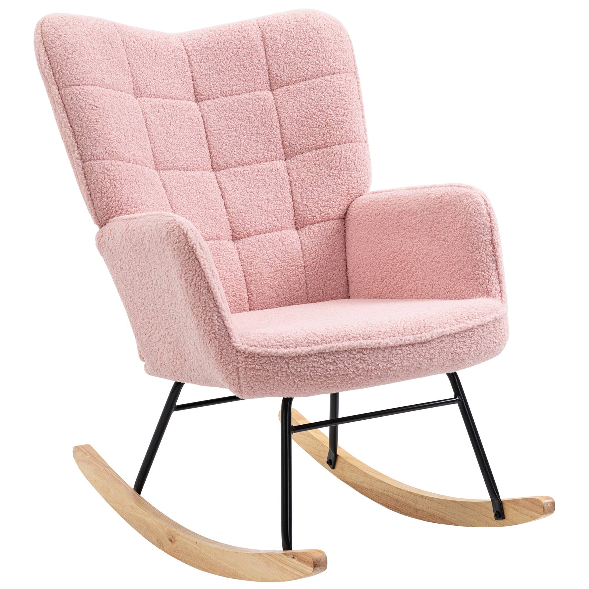 Fauteuil à bascule rocking chair revêtement bouclette structure en acier 71 x 98 x 101 cm rose - Image 2