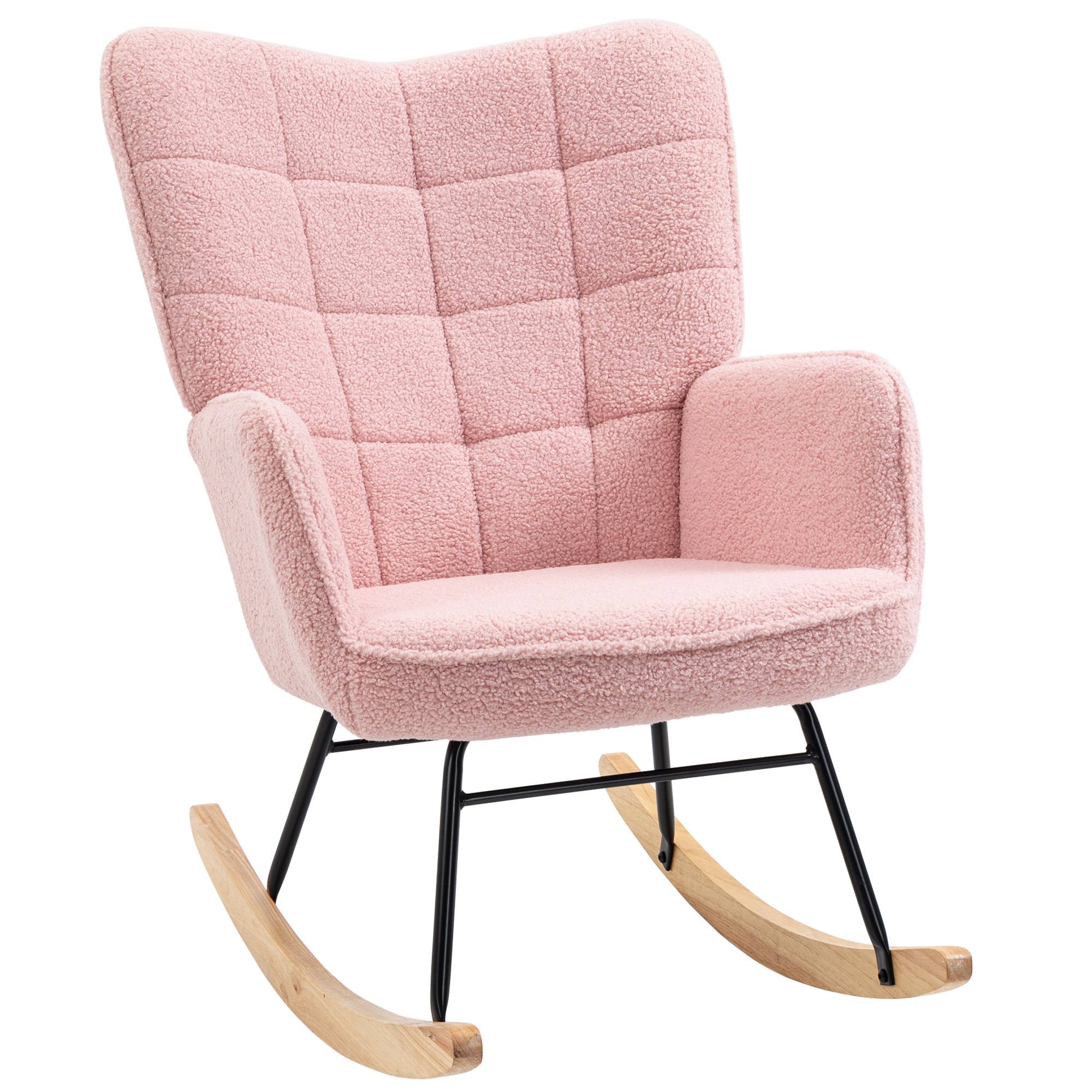 Fauteuil à bascule rocking chair revêtement bouclette structure en acier 71 x 98 x 101 cm rose - Image 1