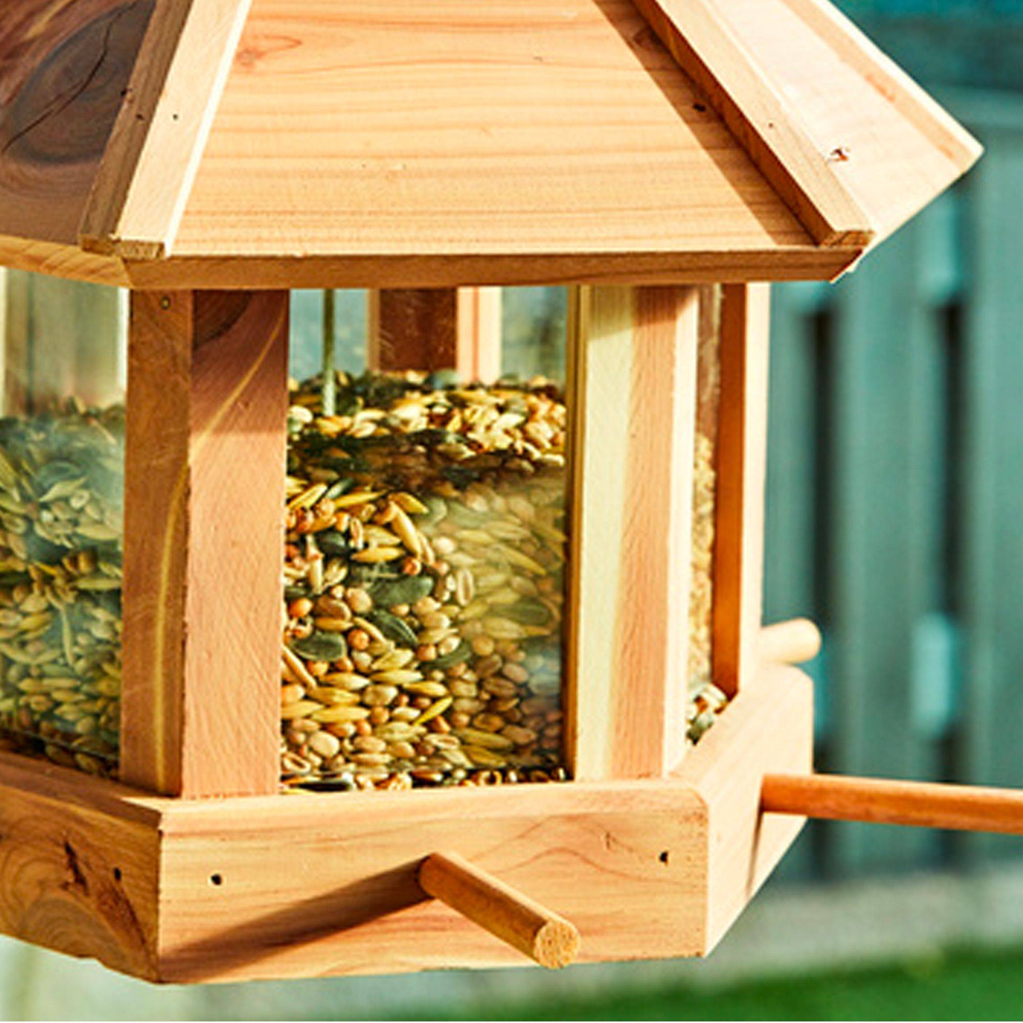 Mangeoire Oiseaux Bois Cèdre FISHTEC 6 Emplacements Toit Amovible Jardin Balcon - Image 9