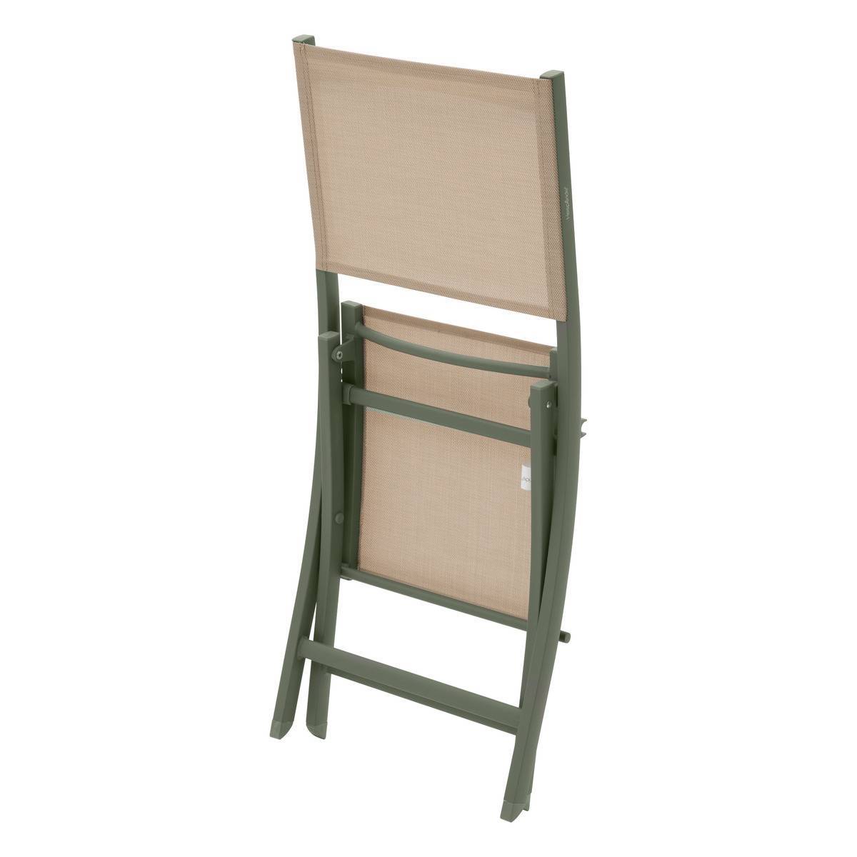 Hesperide - Lot de 4 chaises de jardin pliantes "Essentia" lin & vert laurier aluminium et texaline Hespéride - Image 4