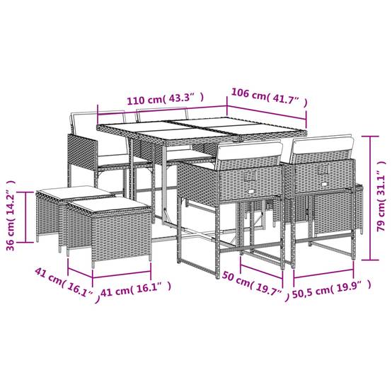 ComfortXL - Salon de Jardin Encastrable 8 Places Gris, Table Carrée, 4 Chaises et 4 Poufs de Rangement – ComfortXL Outdoor Living - Image 3