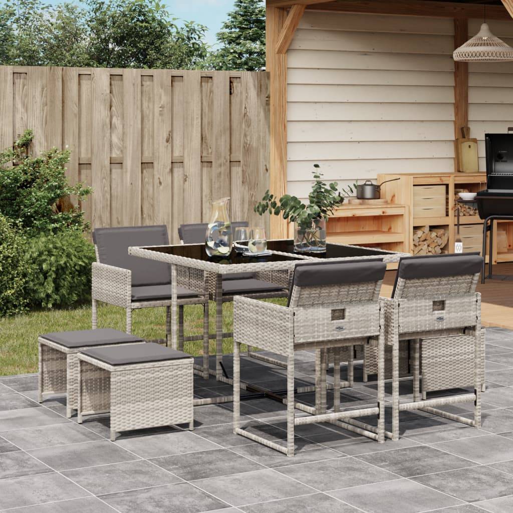 ComfortXL - Salon de Jardin Encastrable 8 Places Gris, Table Carrée, 4 Chaises et 4 Poufs de Rangement – ComfortXL Outdoor Living - Image 1