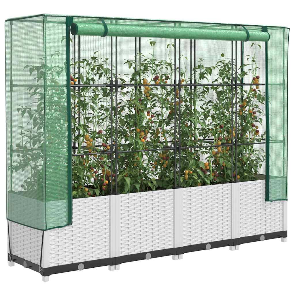 ComfortXL - Carré Potager Surélevé 160cm avec Serre, Bac à Fleurs Aspect Rotin Blanc, H138cm pour Balcon et Terrasse – ComfortXL Outdoor Living - Image 1