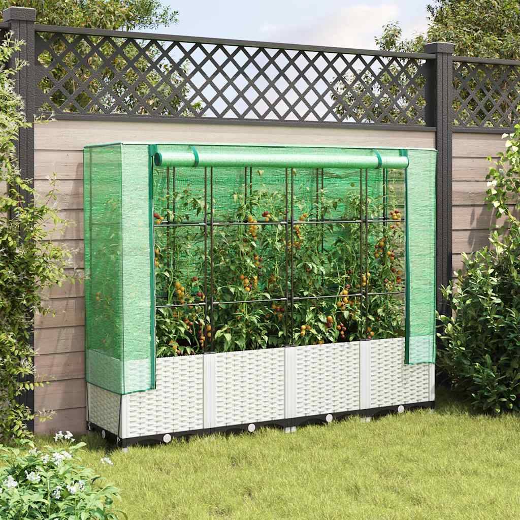 ComfortXL - Carré Potager Surélevé 160cm avec Serre, Bac à Fleurs Aspect Rotin Blanc, H138cm pour Balcon et Terrasse – ComfortXL Outdoor Living - Image 3