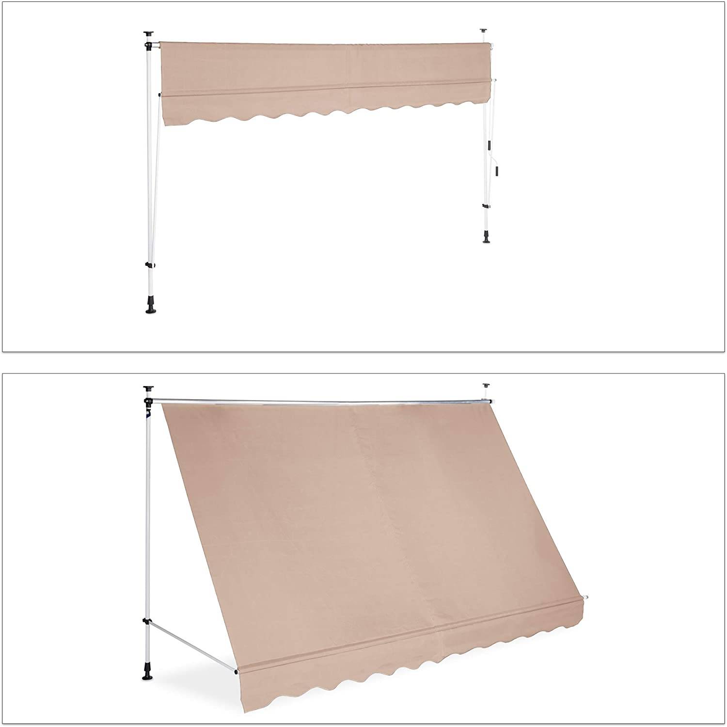 Helloshop26 - Store banne télescopique de balcon manivelle hauteur réglable résistant uv polyester acier 300 x 120 cm beige - Imagen 2