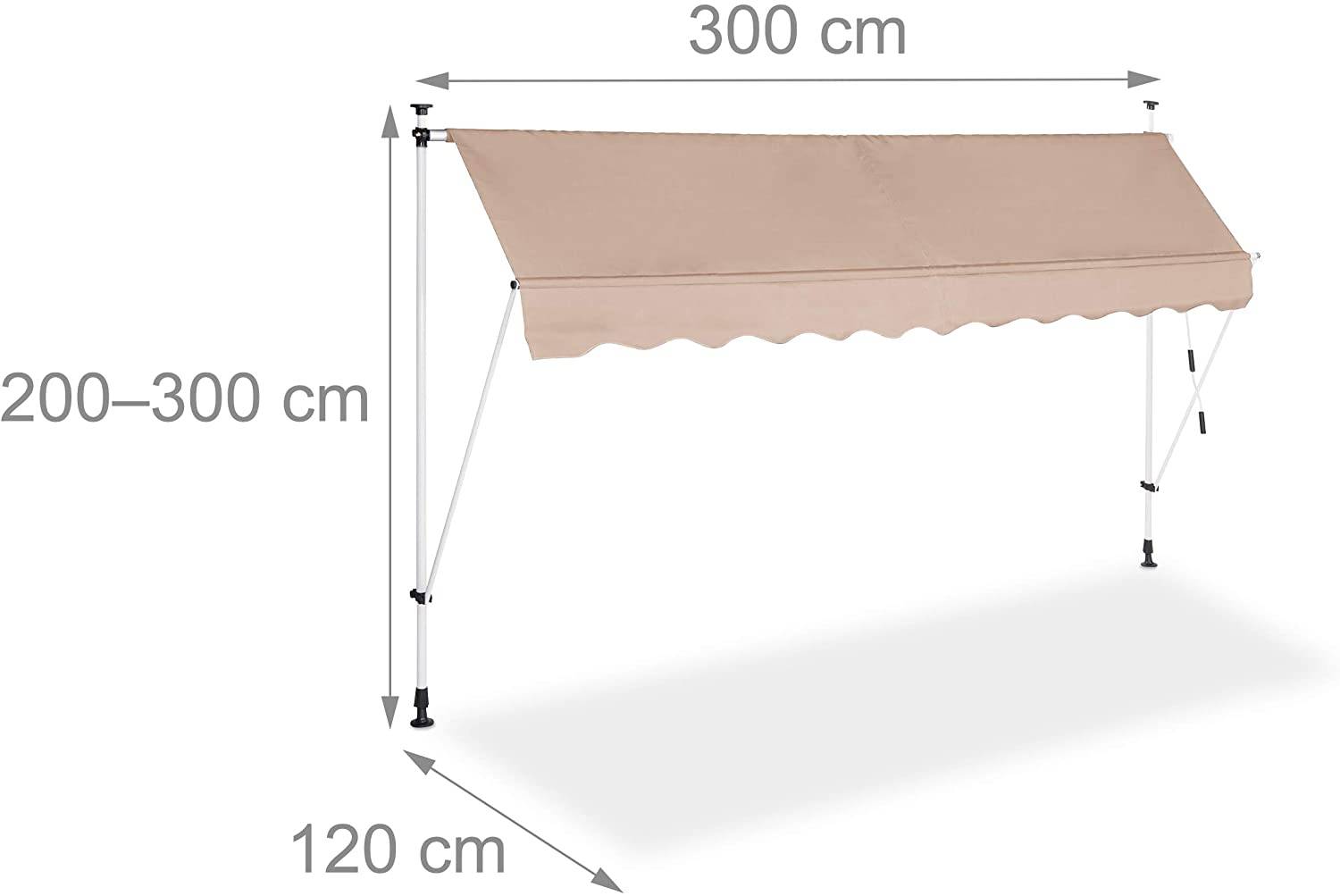 Helloshop26 - Store banne télescopique de balcon manivelle hauteur réglable résistant uv polyester acier 300 x 120 cm beige - Imagen 1