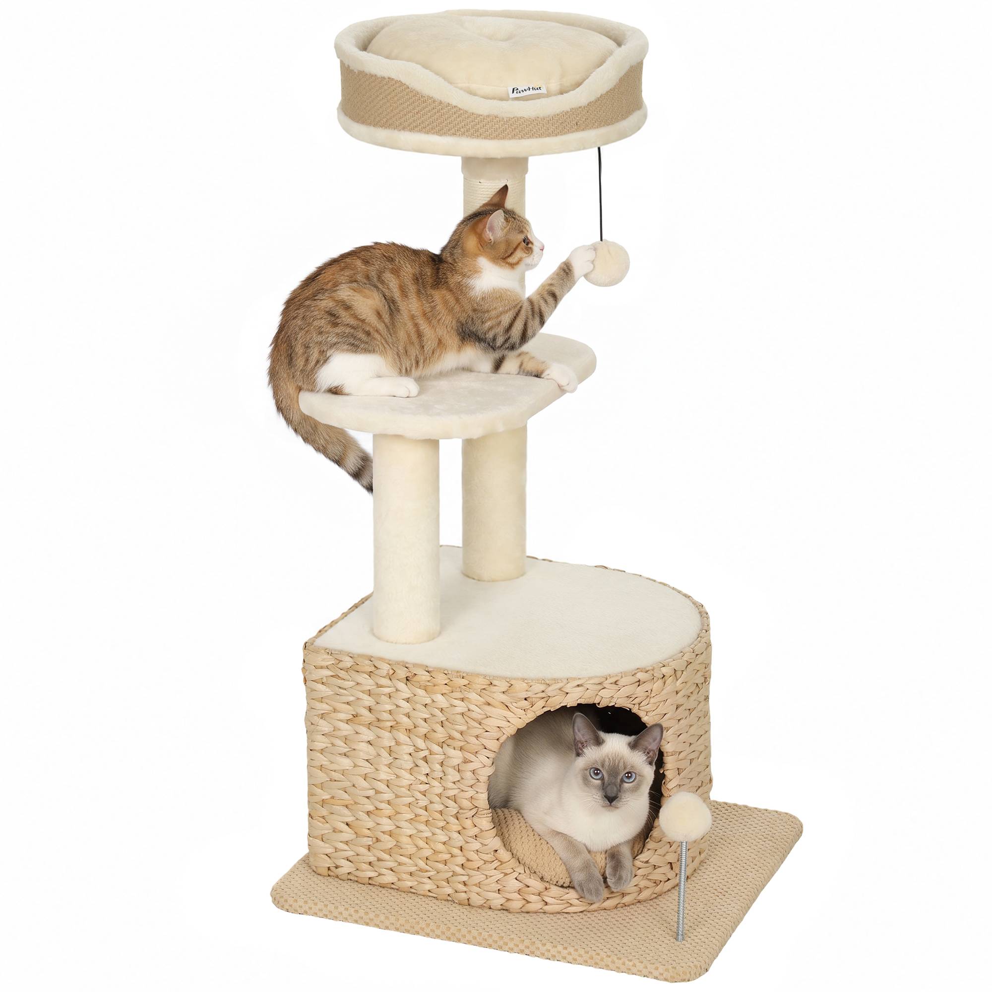 Arbre à chat design tressé moderne, 4 niveaux, niche jonc, perche jute, 87cm, beige - Image 1