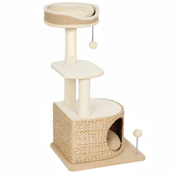 Arbre à chat design tressé moderne, 4 niveaux, niche jonc, perche jute, 87cm, beige - Image 2