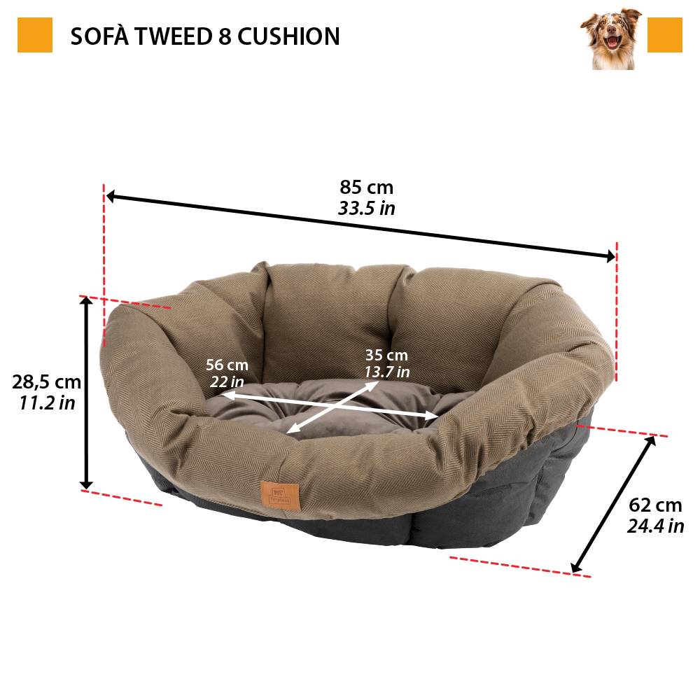 Ferplast - Ferplast Coussin pour Panier Chien SOFA' TWEED 8, Matelas Rembourré pour Lit pour Chien d'intérieur, Remplacement pour Panier Corbeille en Plastique - Imagen 2