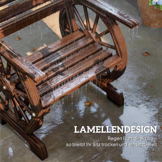 Chaise de jardin en bois avec motif de roue de chariot, chaise en bois de style campagnard, carbonisée - Image 9