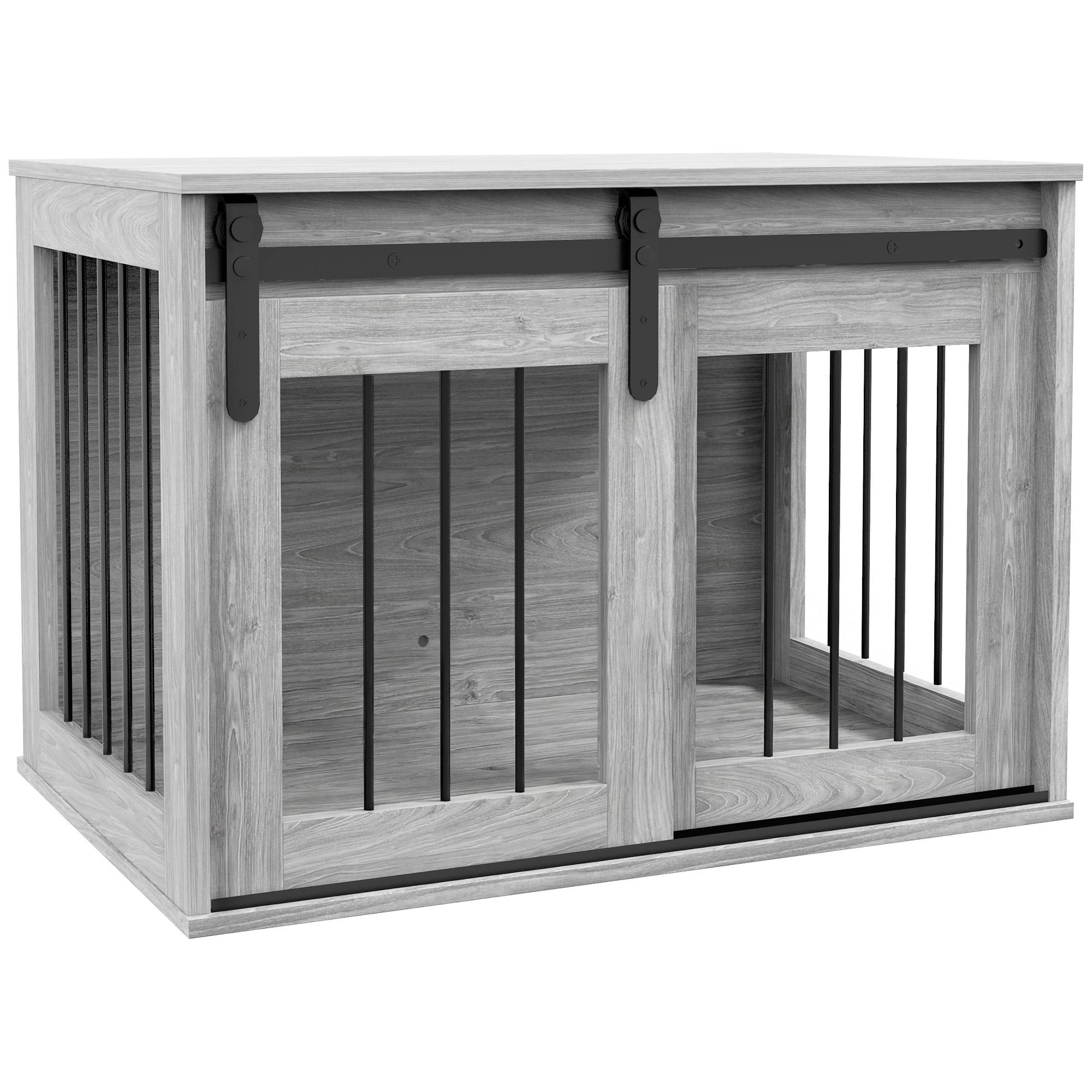 Cage chien intérieur bois métal table appoint porte coulissante 80x54x57cm gris - ComfortXL Outdoor Living - Image 1