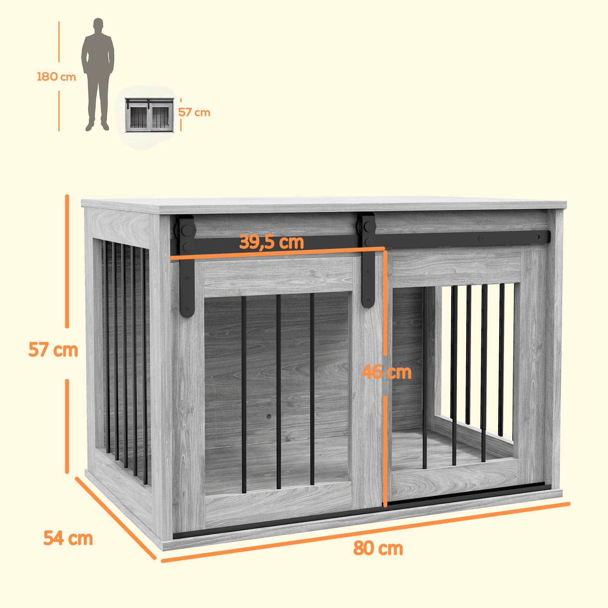 Cage chien intérieur bois métal table appoint porte coulissante 80x54x57cm gris - ComfortXL Outdoor Living - Image 5