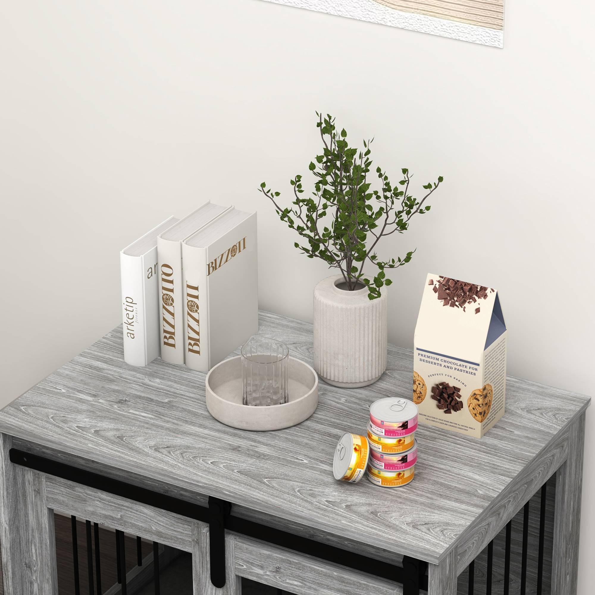 Cage chien intérieur bois métal table appoint porte coulissante 80x54x57cm gris - ComfortXL Outdoor Living - Image 10