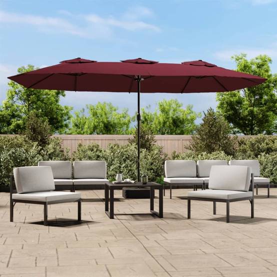 Parasol de jardin double tête rouge bordeaux 449 x 265 x 245 cm - PANGIVO - Image 1