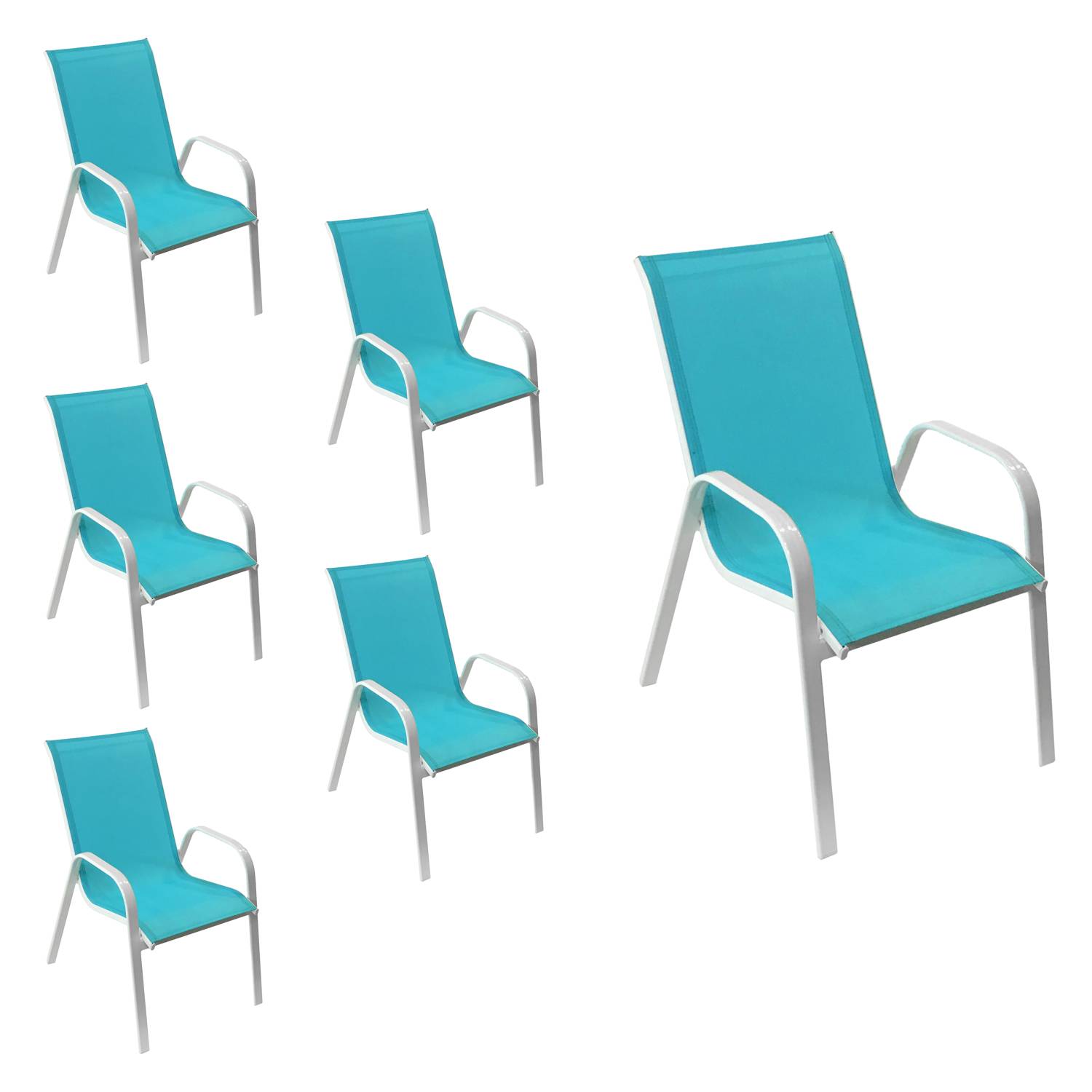 Happy Garden - Lot de 6 chaises MARBELLA en textilène bleu - aluminium blanc - HAPPY GARDEN - Imagen 1