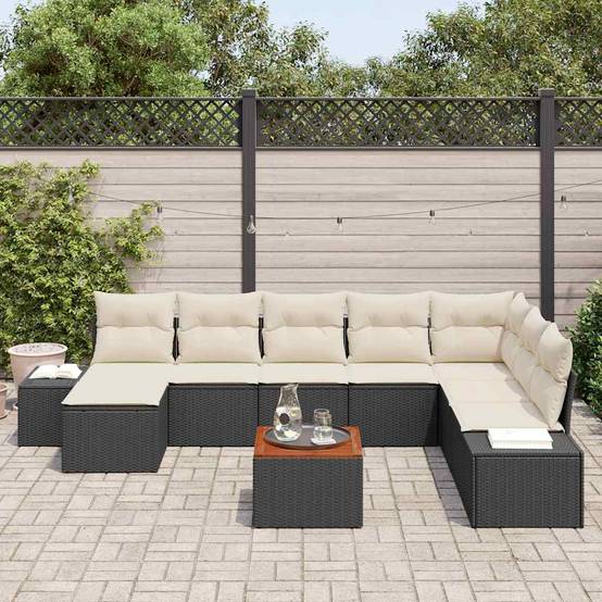 Salon de Jardin 9pcs Poly Rotin Modulable 8 Places avec Coffres et Pouf Terrasse Noir Blanc – ComfortXL Outdoor Living - Image 1