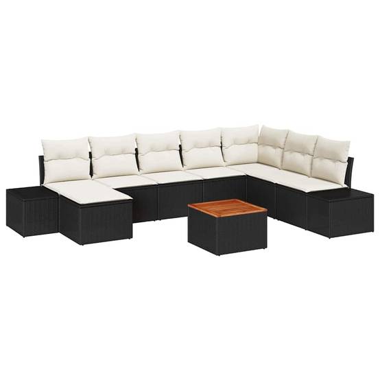 Salon de Jardin 9pcs Poly Rotin Modulable 8 Places avec Coffres et Pouf Terrasse Noir Blanc – ComfortXL Outdoor Living - Image 2